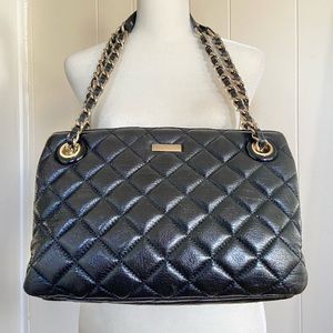 Kate Spade New York Black Leather Quilted Shoulder Bag w Chain Straps |
